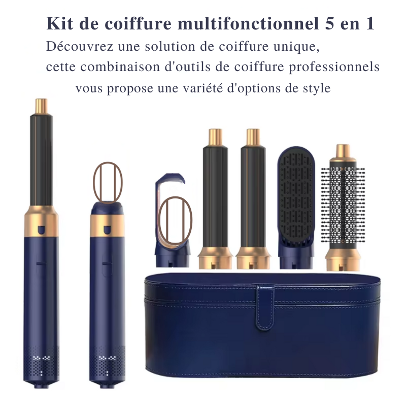 Sèche-Cheveux Multifonction 5-en-1 – Brosse Coiffante avec Accessoires pour Boucler, Lisser et Sécher les Cheveux