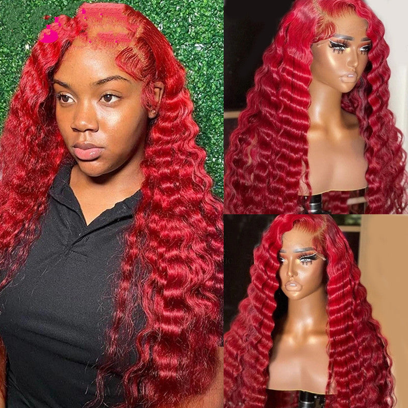 Perruque Rouge Ondulée Profonde – Cheveux Humains Naturels – Lace Front