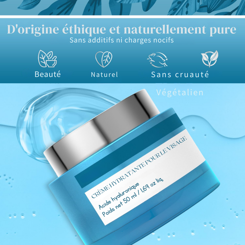 Crème Hydratante Visage à l'Acide Hyaluronique et Salicylique – Hydratation, Réduction des Cicatrices d’Acné et Anti-Âge – Crème de Jour Testée Dermatologiquement – Beauté Clean pour Tous Types de Peaux – 50 ml