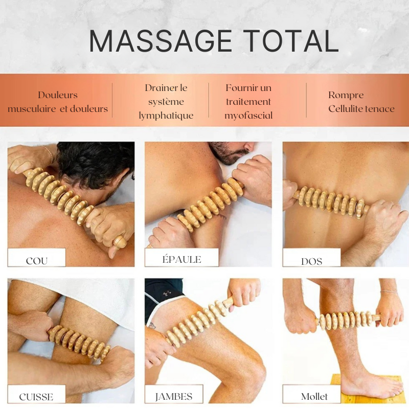 Rouleau en Bois Courbé – Massage Anti-Cellulite & Drainage Lymphatique