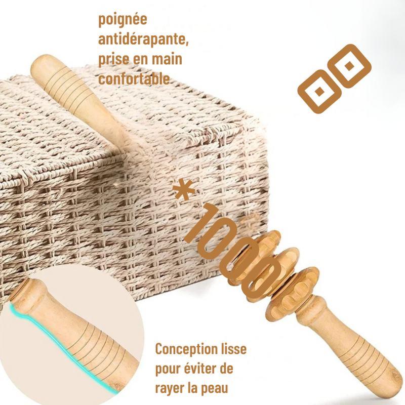 Rouleau en Bois Courbé – Massage Anti-Cellulite & Drainage Lymphatique