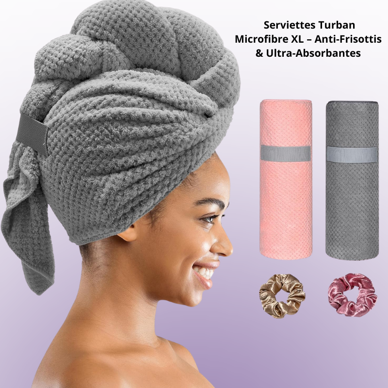 Serviettes Cheveux Microfibre Femme – Séchage Rapide Sans Chaleur, Lot de 2