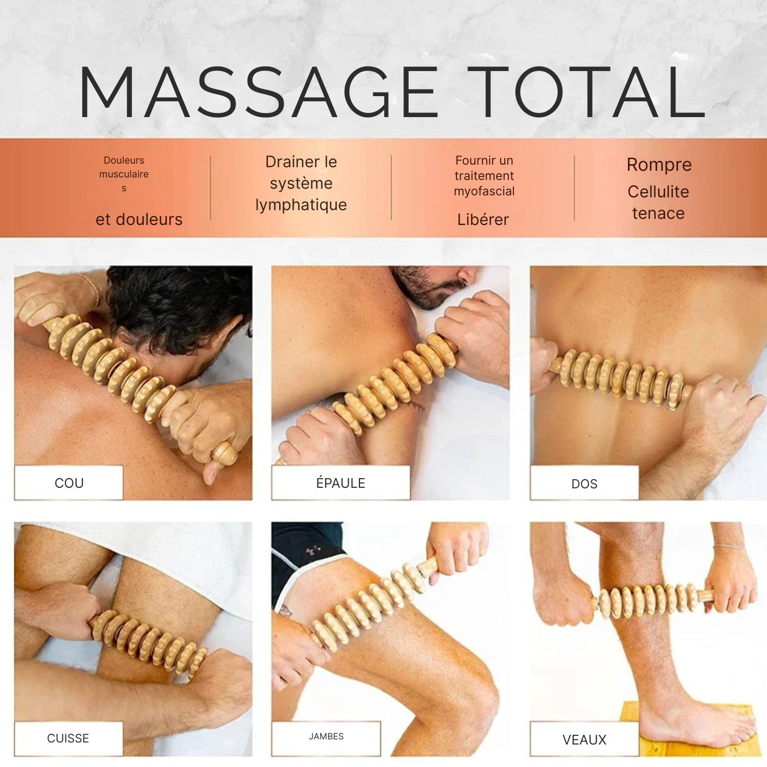 Rouleau en Bois Courbé – Massage Anti-Cellulite & Drainage Lymphatique