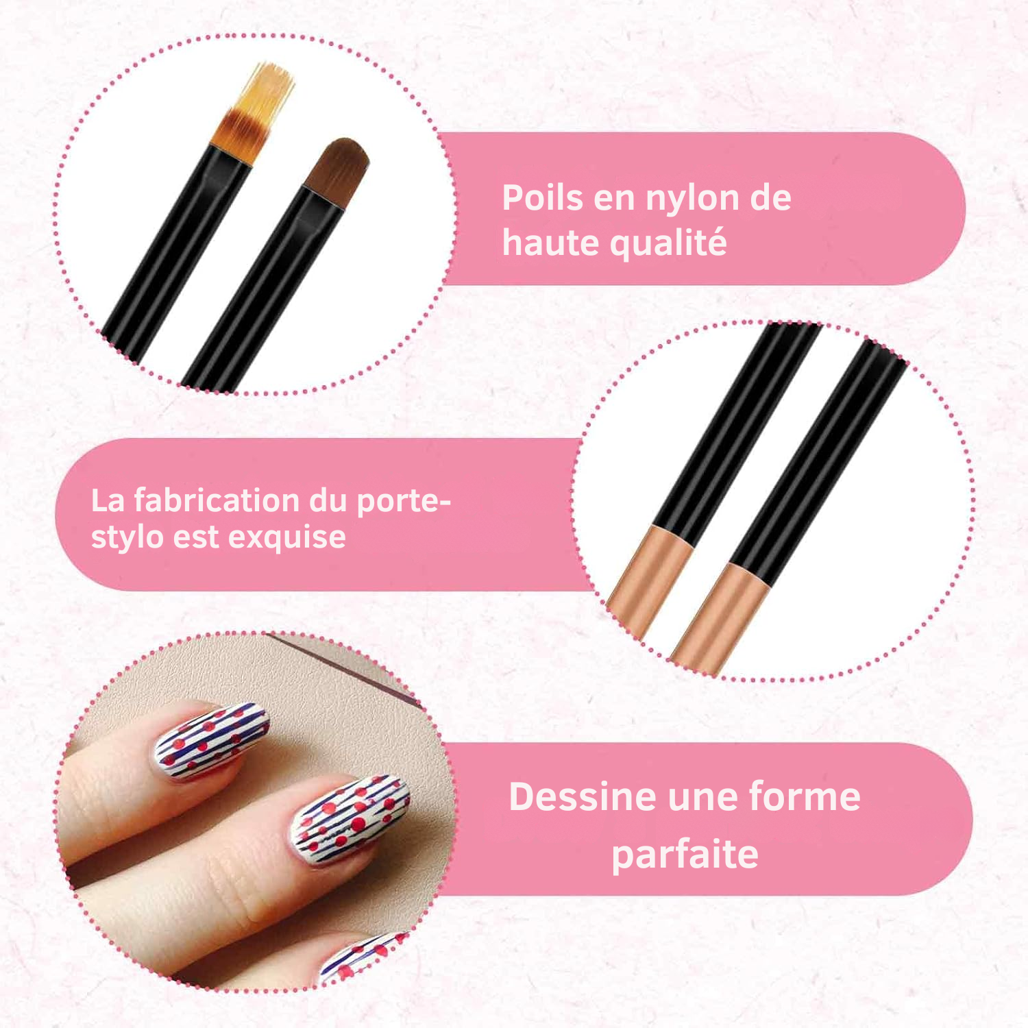 Lot de 4 Pinceaux Ombré pour Ongles – Set de Pinceaux pour Ongles en Gel, Stylos Éponge Dégradé, Pinceaux Liner pour Nail Art, Outils de Manucure DIY – Rose