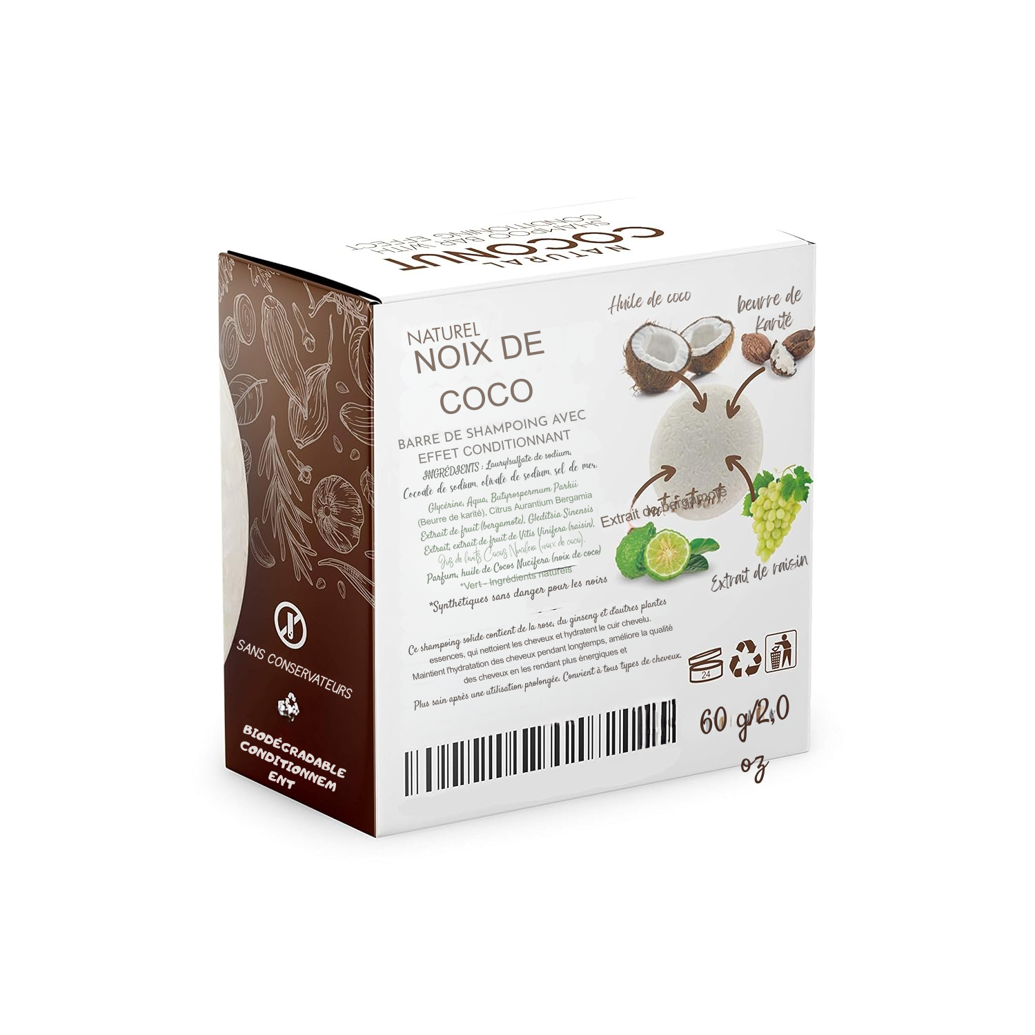Shampooing Solide au Coco – Effet Après-Shampooing – 100 % Bio & Naturel – Zéro Déchet