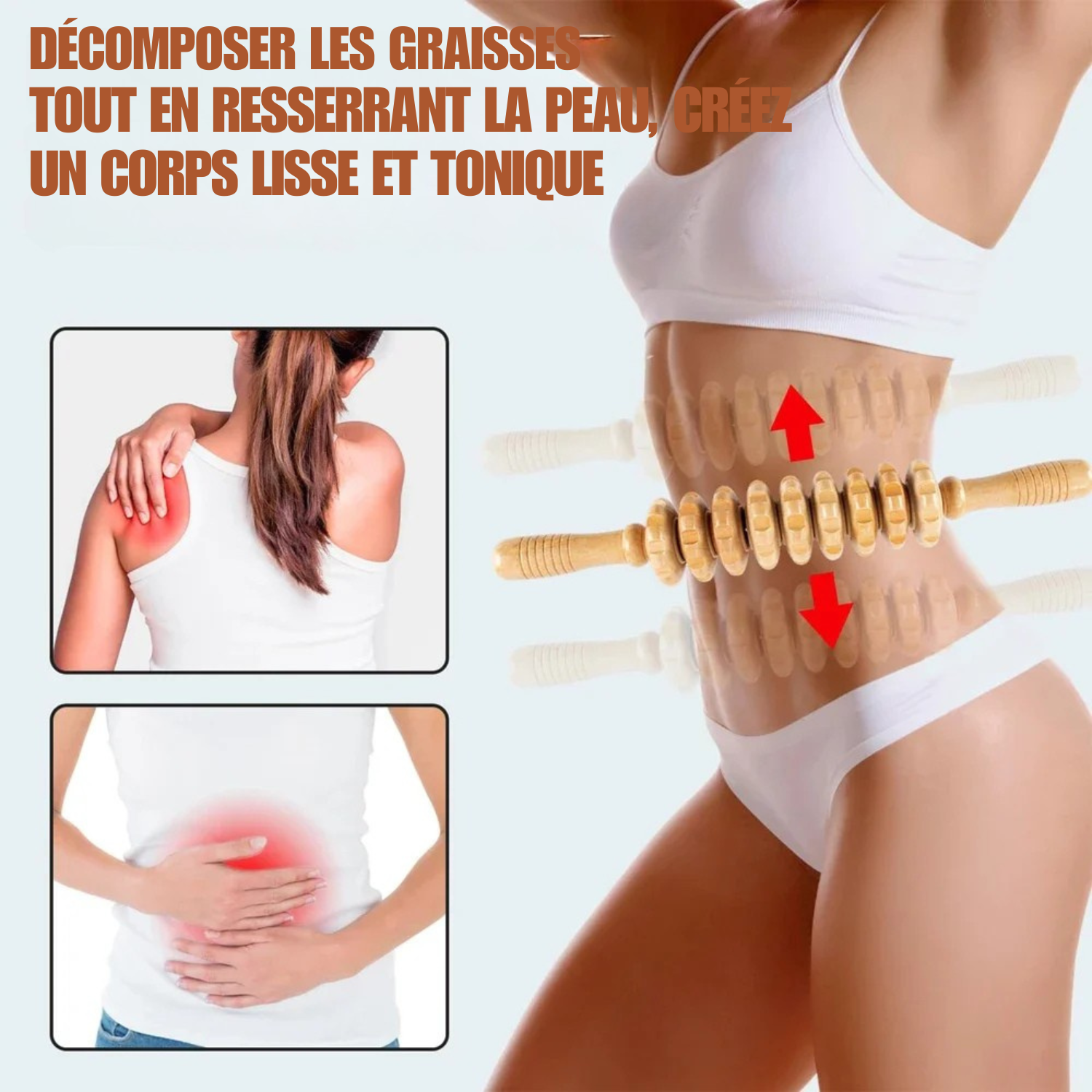 Rouleau en Bois Courbé – Massage Anti-Cellulite & Drainage Lymphatique