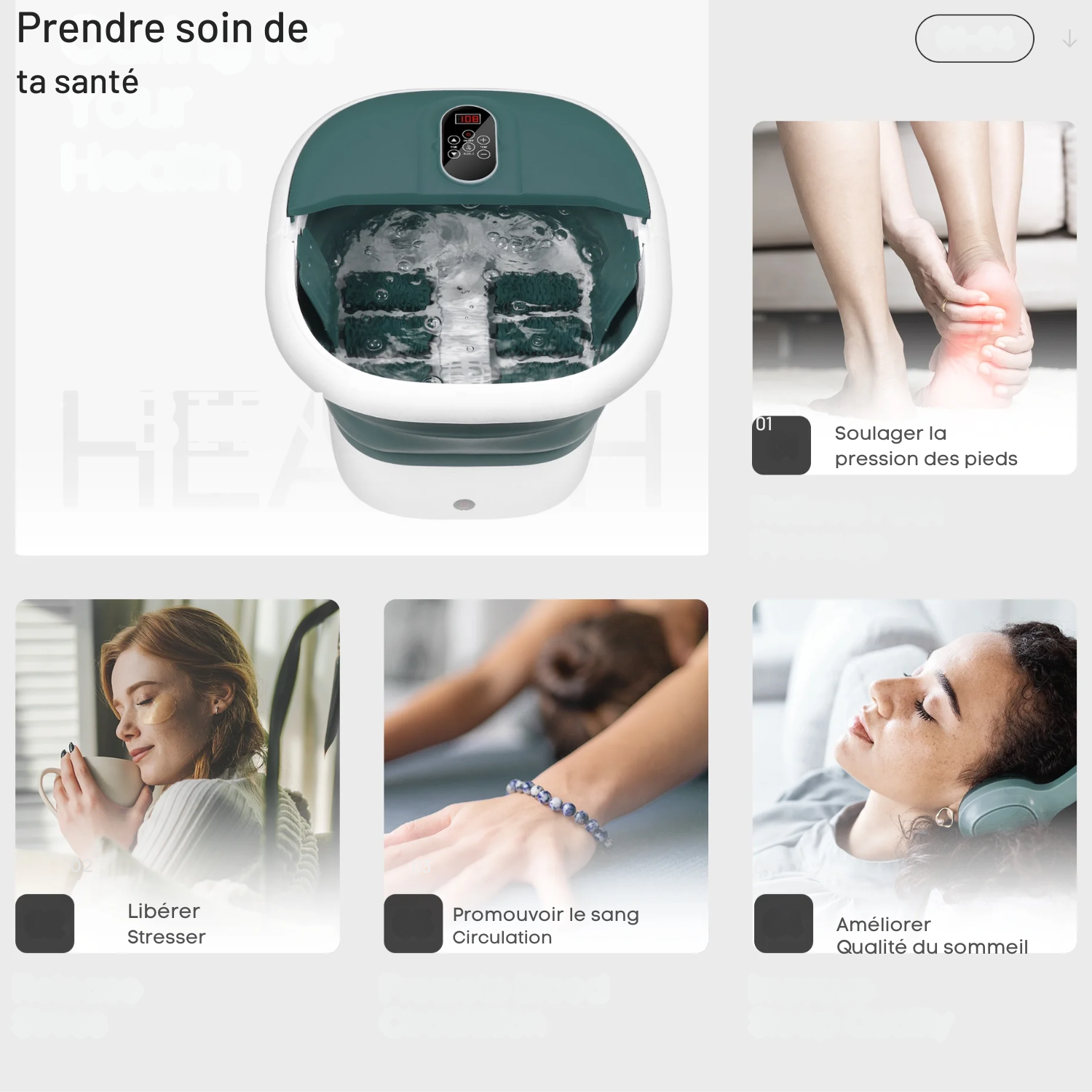 Bain de Pieds Massant Chauffant – Pliable avec Télécommande & Écran Digital – 6 Rouleaux de Massage – Vert