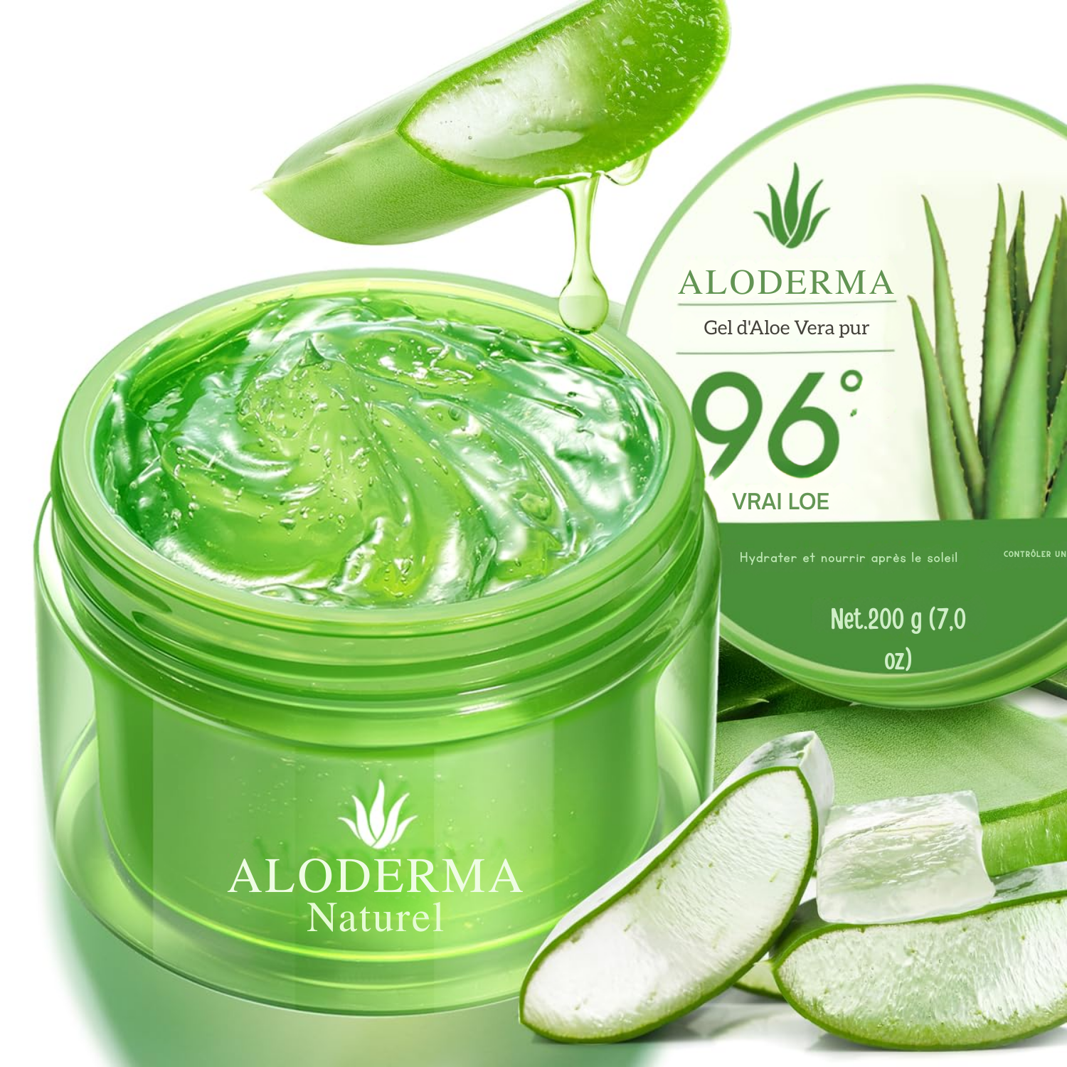 Gel d’Aloe Vera Bio pour Visage & Corps – 96 % Pur, Hydratant Apaisant – 200 ml