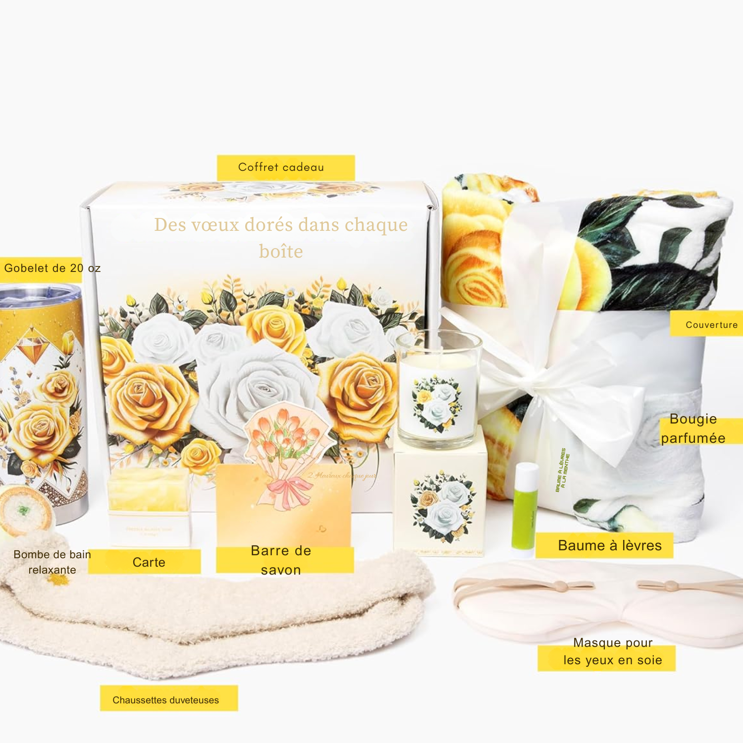 Coffret Bien-Être 9 Pièces – Kit de Soins pour Femme, Panier Cadeau d’Anniversaire Unique, Idée Cadeau « Bon Rétablissement », Coffret de Remerciement, Ensemble Spa pour Maman, Épouse, Copine, Collègue (Blanc).