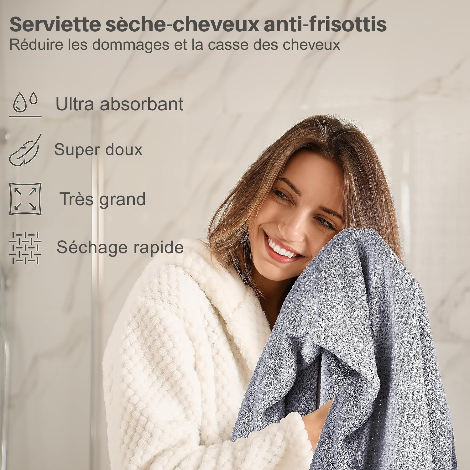 Serviettes Cheveux Microfibre Femme – Séchage Rapide Sans Chaleur, Lot de 2