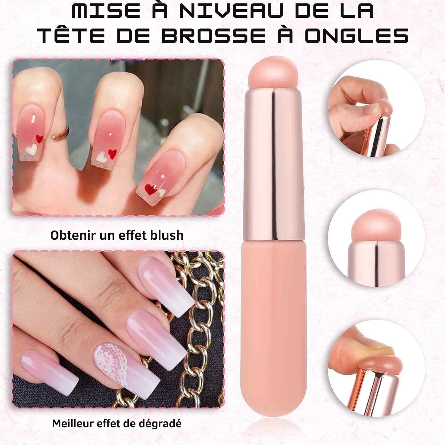 Lot de 4 Pinceaux Ombré pour Ongles – Set de Pinceaux pour Ongles en Gel, Stylos Éponge Dégradé, Pinceaux Liner pour Nail Art, Outils de Manucure DIY – Rose