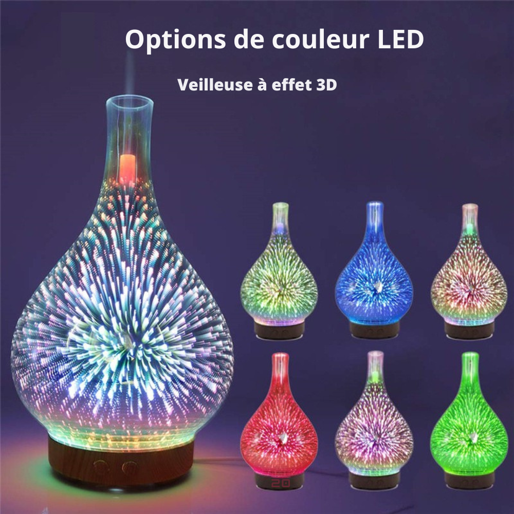 Diffuseur d'Arômes 3D en Verre – Humidificateur & Lampe Veilleuse Colorée