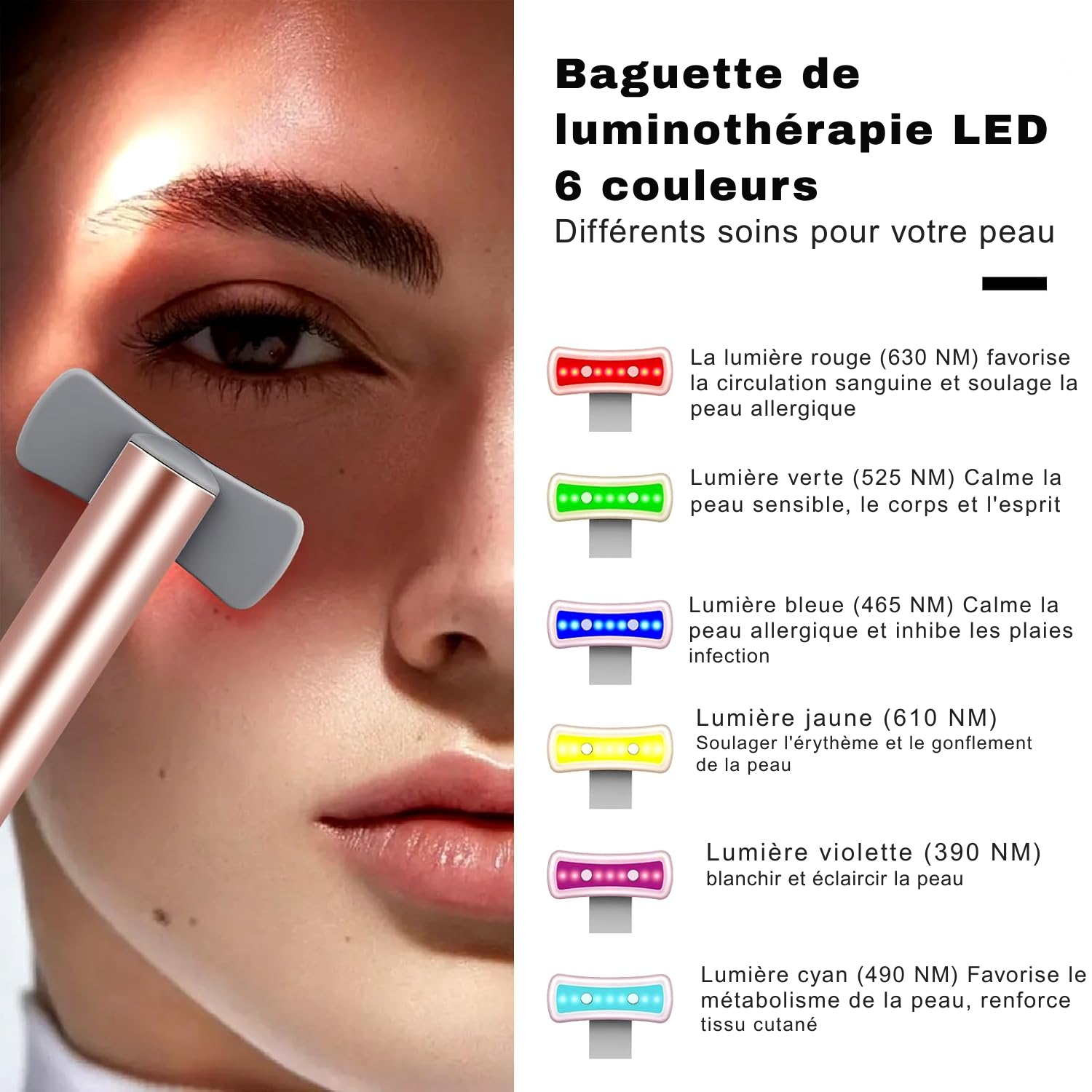 Appareil de Thérapie LED 6 en 1 pour le Visage et les Yeux – Soin Anti-Âge à Lumière Rouge et Massage Raffermissant