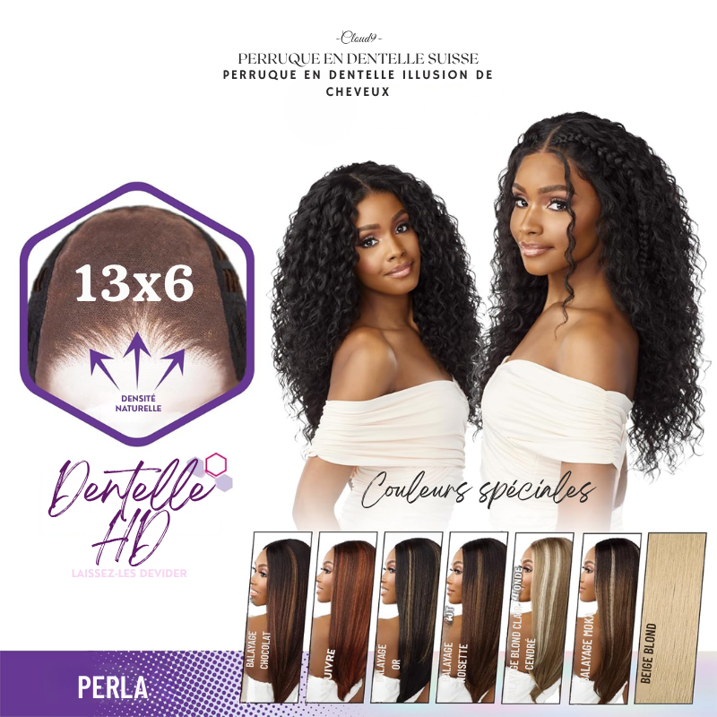 Perruque Synthétique Lace Front 13x6 – Modèle "Perla" Sans colle – Fait main – Densité naturelle