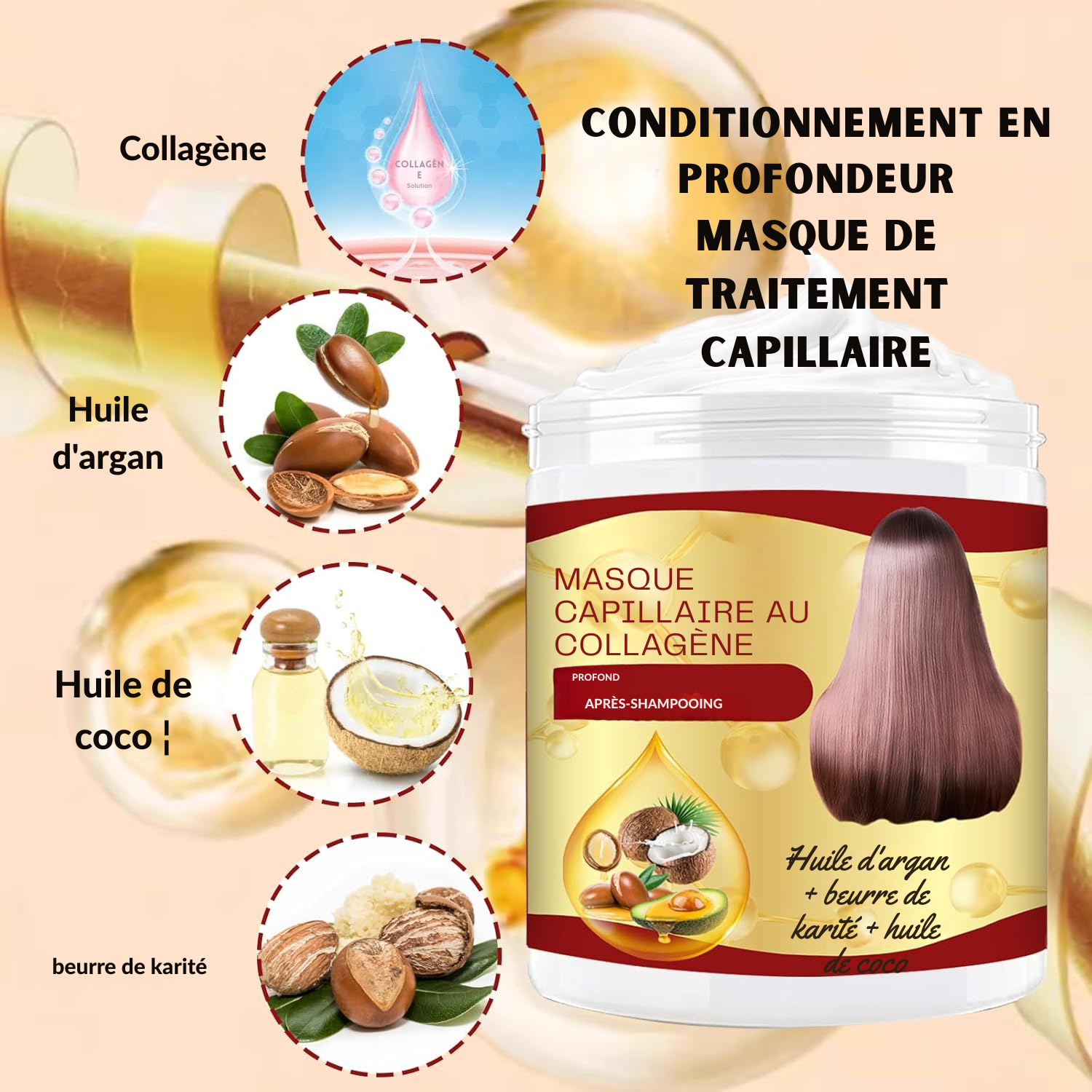 Masque Capillaire au Collagène & Sérum de Croissance des Cheveux Soin Profond Hydratant pour Cheveux Secs et Abîmés | Huile de Croissance Naturelle Contre la Chute des Cheveux | Traitement Naturel de Repousse pour Hommes et Femmes