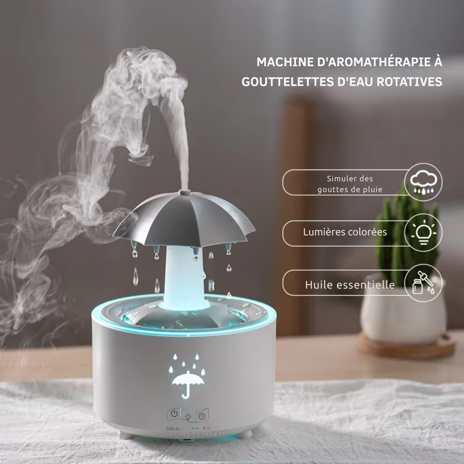 Humidificateur d'air créatif en forme de goutte de pluie avec lumière colorée – Diffuseur d'huiles essentielles
