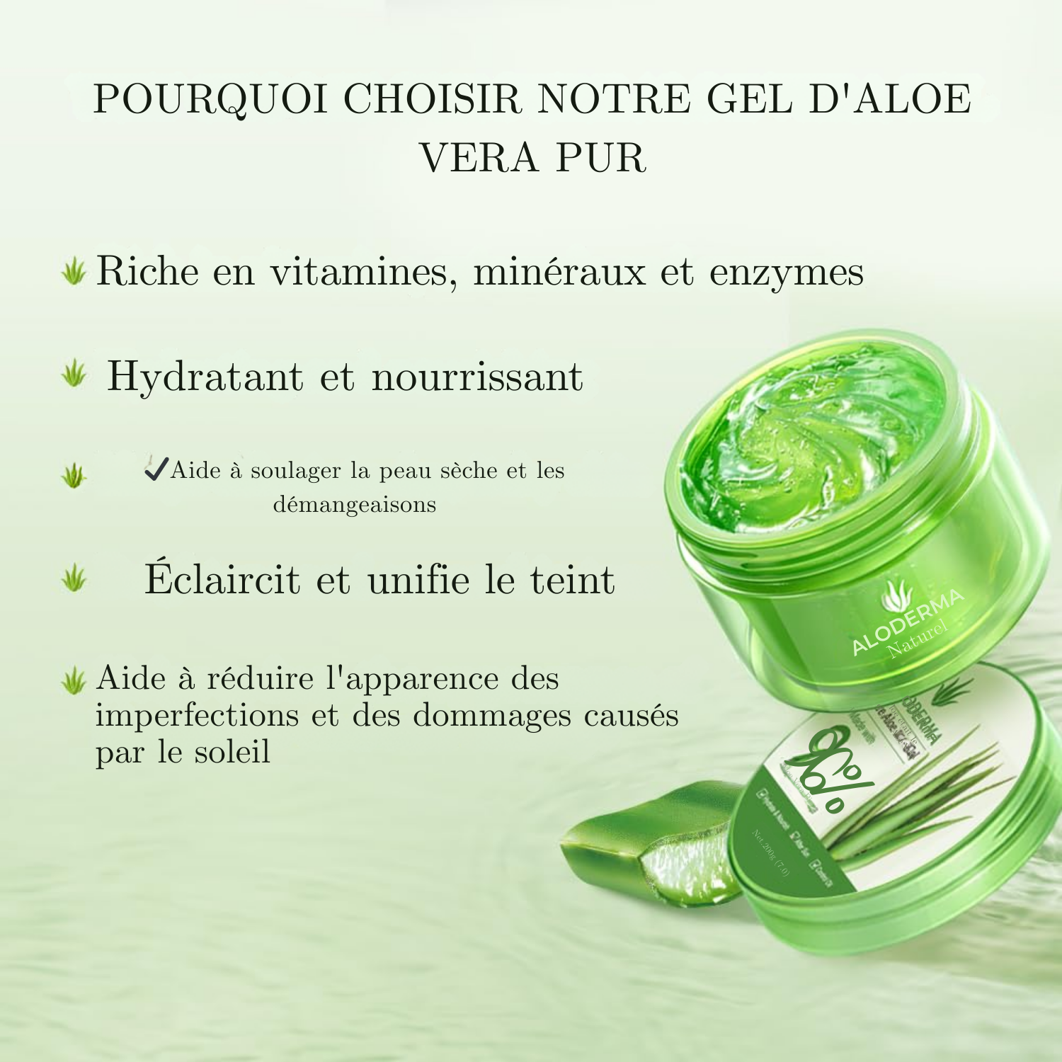 Gel d’Aloe Vera Bio pour Visage & Corps – 96 % Pur, Hydratant Apaisant – 200 ml