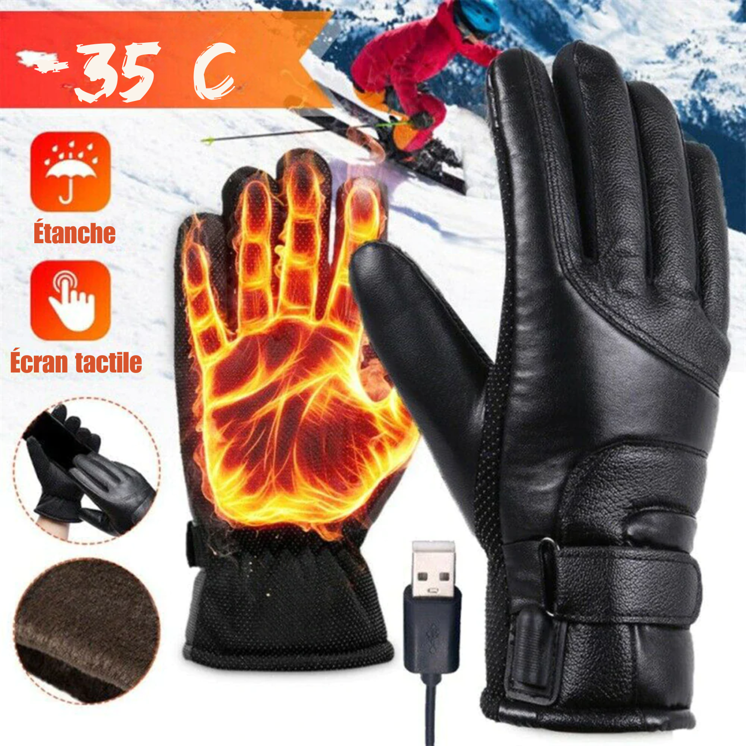 Gants Chauffants USB Électriques – Hiver, Ski, Neige & Grand Froid