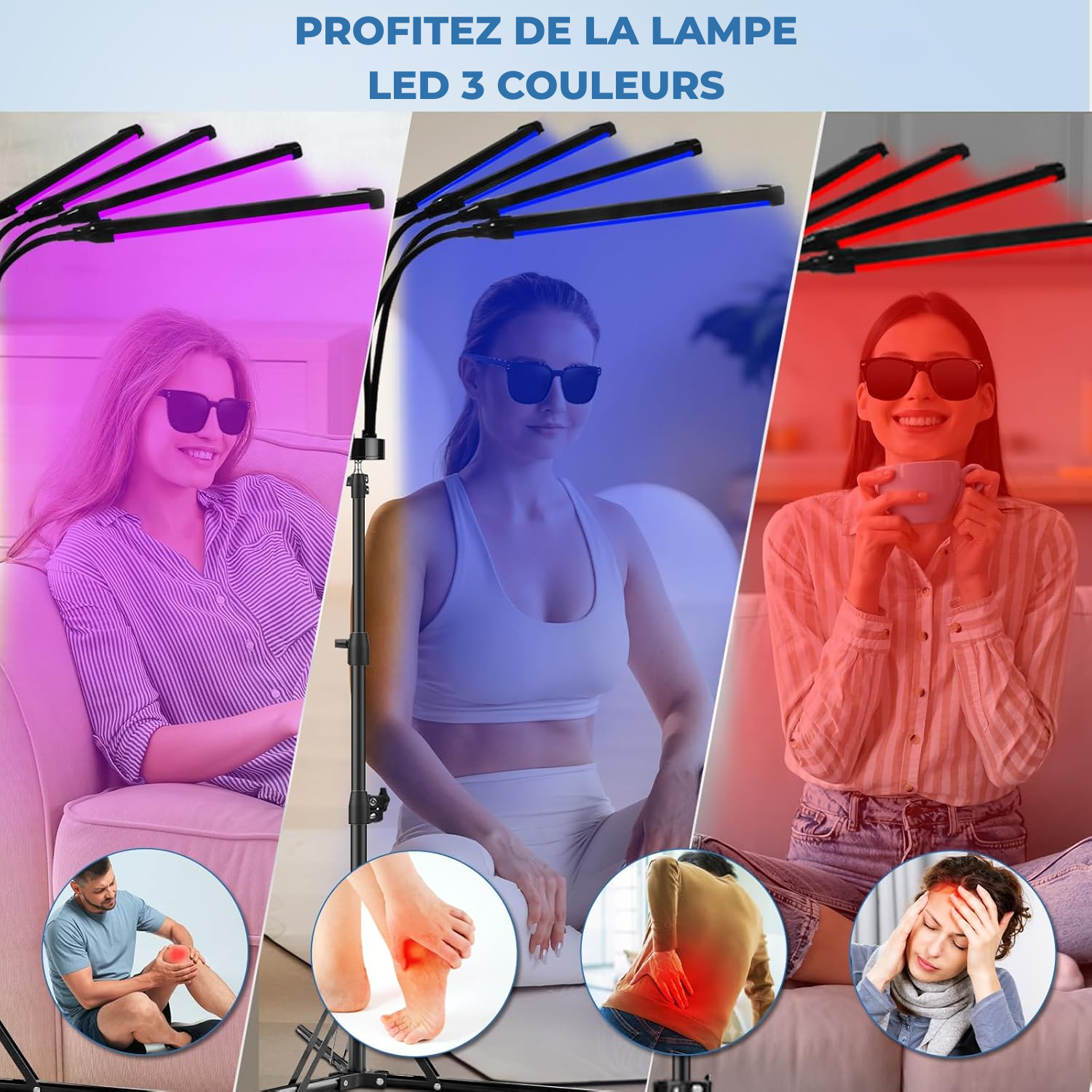 Lampe de Photothérapie Rouge et Bleue pour le Corps – 180 LED avec Trépied, Puce 3-en-1 – Lumière Thérapeutique Infrarouge 415 nm, 660 nm et 850 nm pour le Visage