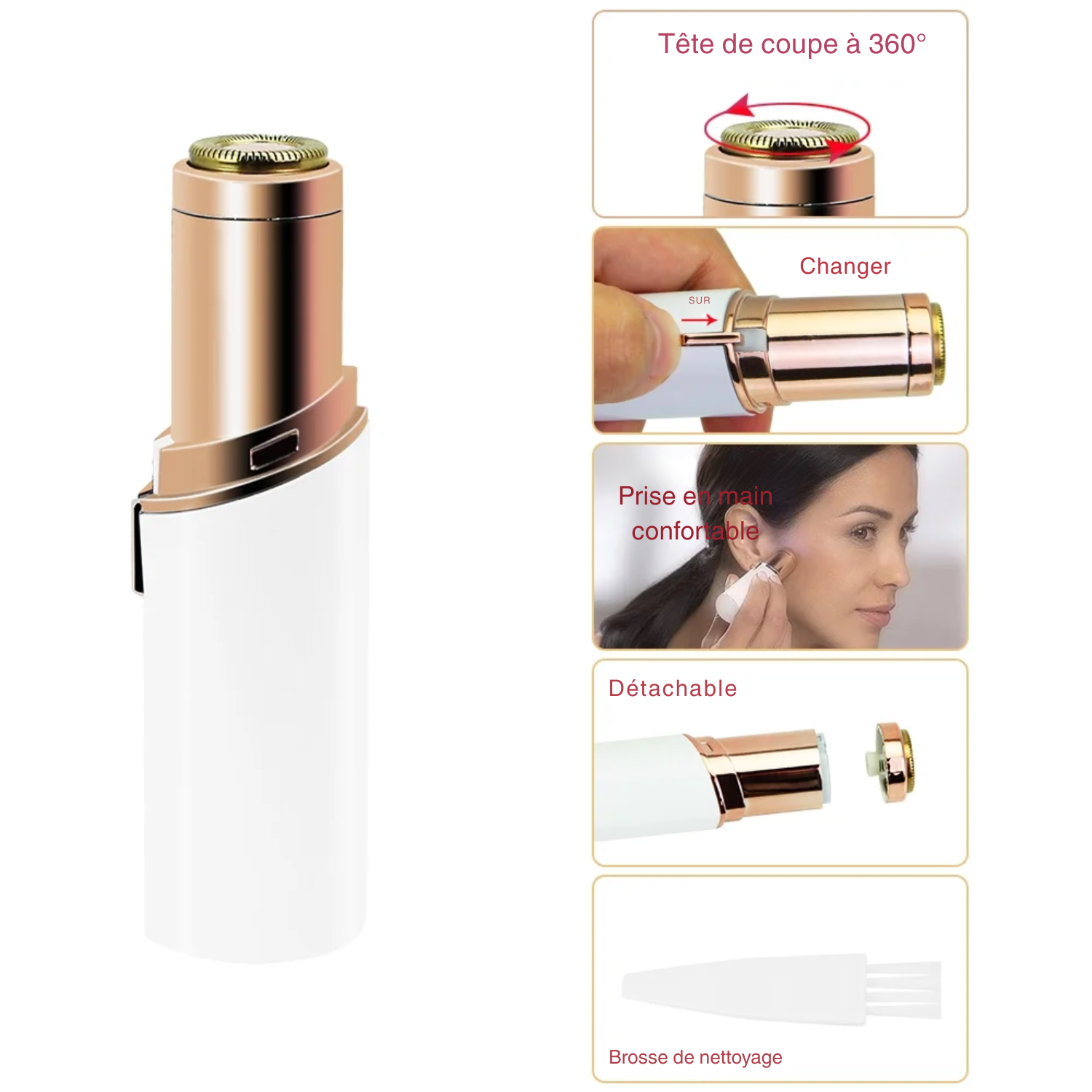 Rasoir Électrique pour Femme – Épilateur Visage et Corps Élimination Douce des Poils Faciaux et Corporels – Pour Joue, Menton, Aisselles et Corps Entier