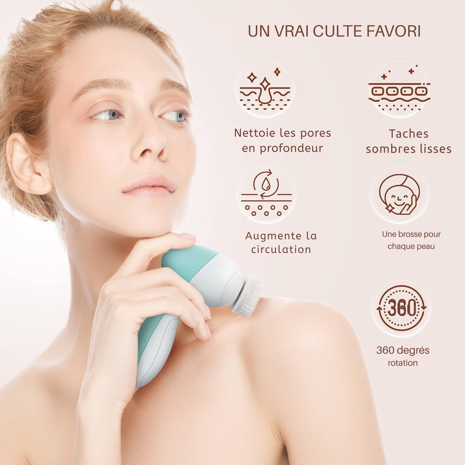 Brosse Nettoyante Visage Électrique – Face Scrubber Exfoliant 7-en-1 (Coloris Opal)
