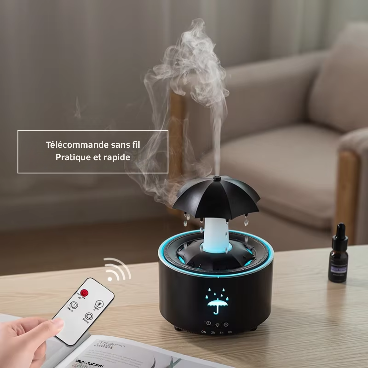 Humidificateur d'air créatif en forme de goutte de pluie avec lumière colorée – Diffuseur d'huiles essentielles