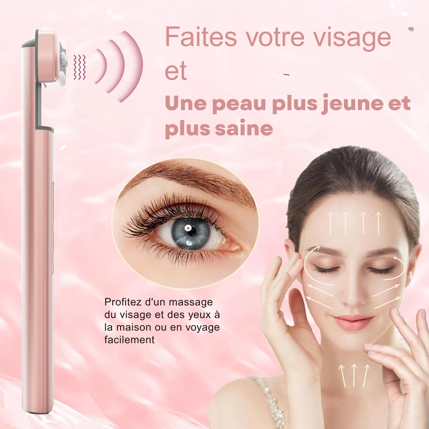 Appareil de Thérapie LED 6 en 1 pour le Visage et les Yeux – Soin Anti-Âge à Lumière Rouge et Massage Raffermissant