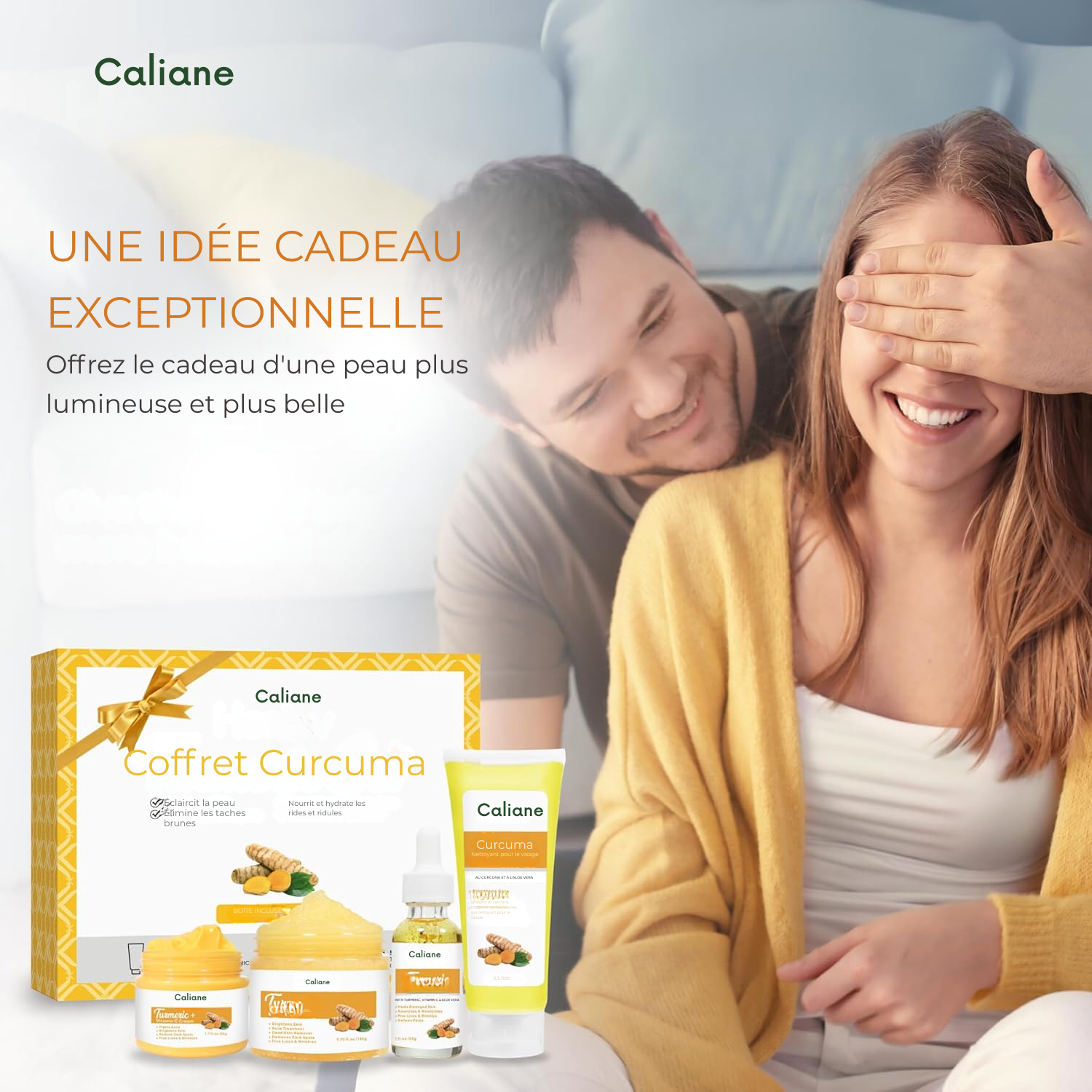 Coffret Soin Visage & Corps au Curcuma – Éclat & Anti-Imperfections Kit Complet de Soins Naturels au Curcuma : Nettoyant, Gommage Corporel, Crème Visage & Sérum Éclat