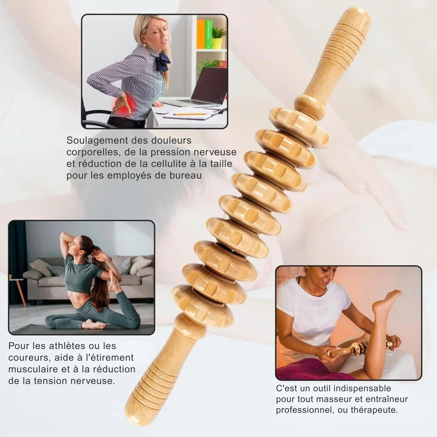Rouleau en Bois Courbé – Massage Anti-Cellulite & Drainage Lymphatique