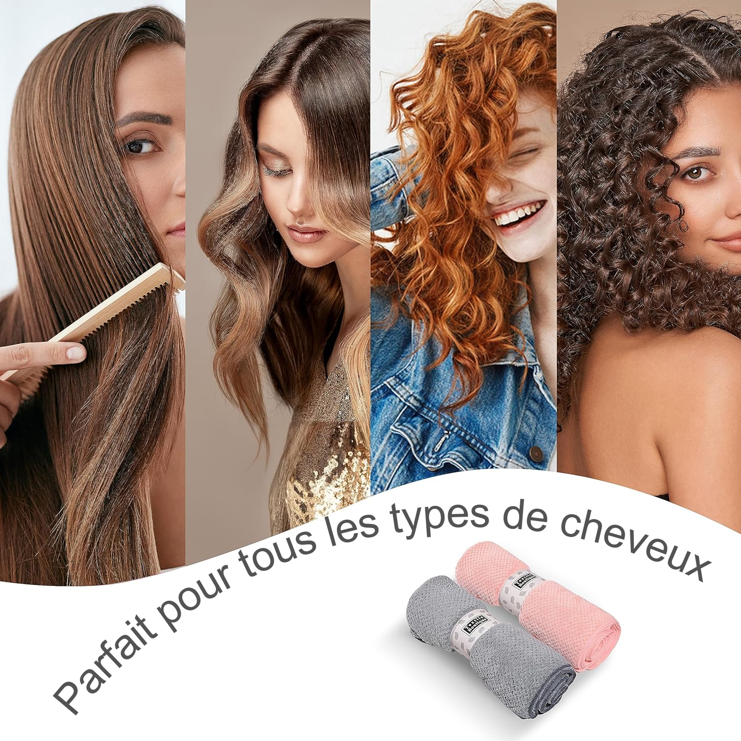 Serviettes Cheveux Microfibre Femme – Séchage Rapide Sans Chaleur, Lot de 2