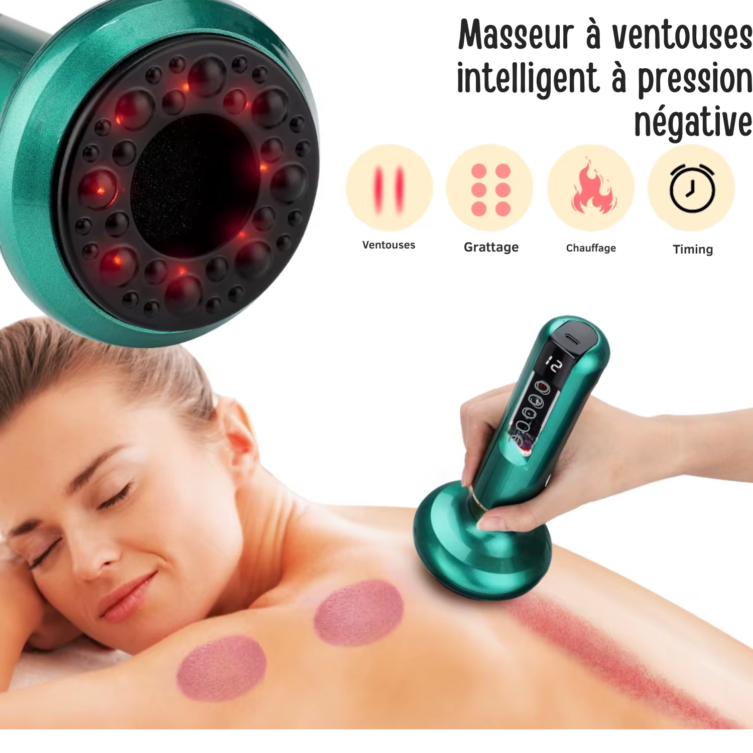 Masseur Électrique à Ventouses – Appareil d’Aspiration avec Chaleur Infrarouge, Guasha, Anti-Cellulite, Drainage Lymphatique et Massage Amincissant