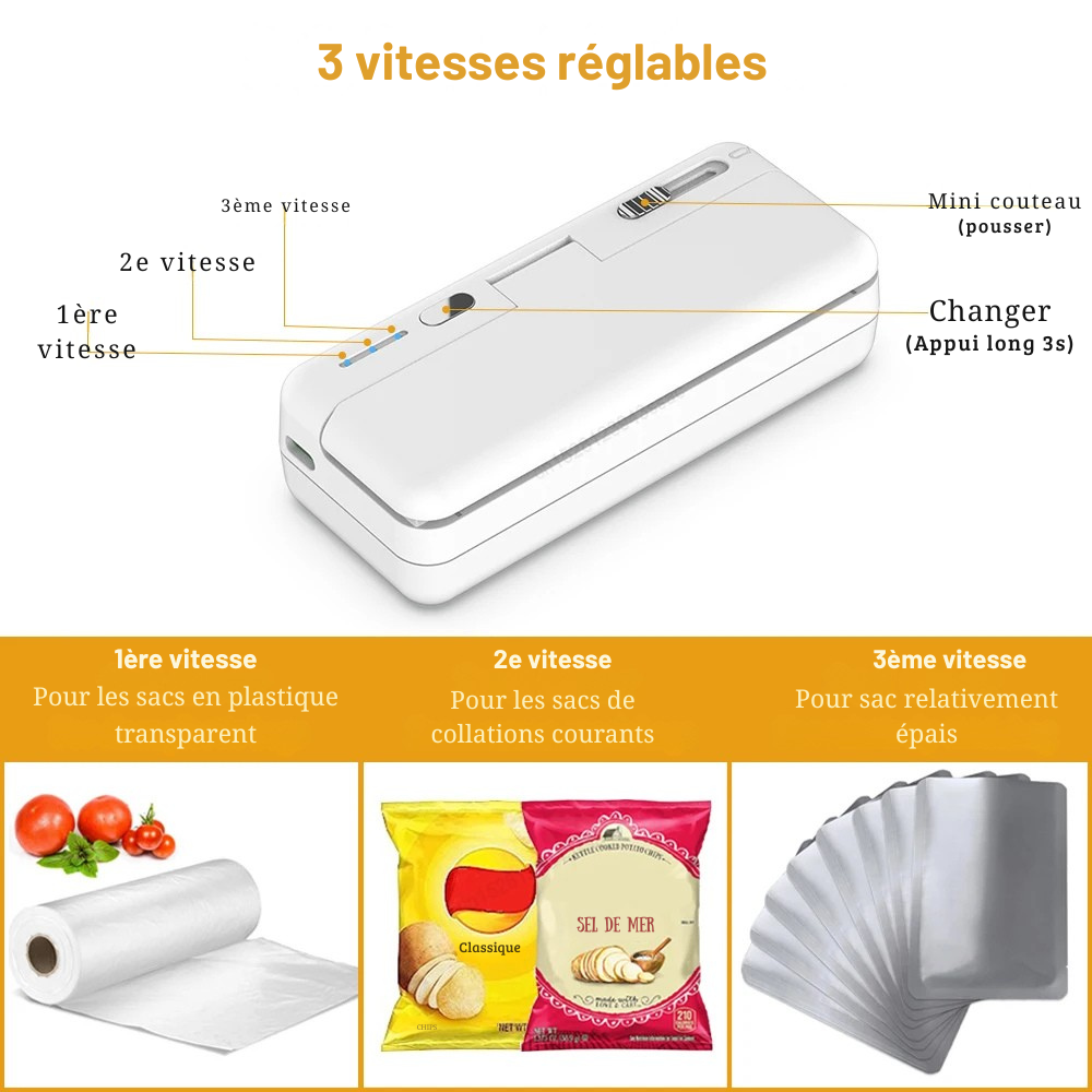 Scelleuse de Sacs Plastiques Mini – Appareil de Soudure Thermique Rechargeable pour Emballages Alimentaires