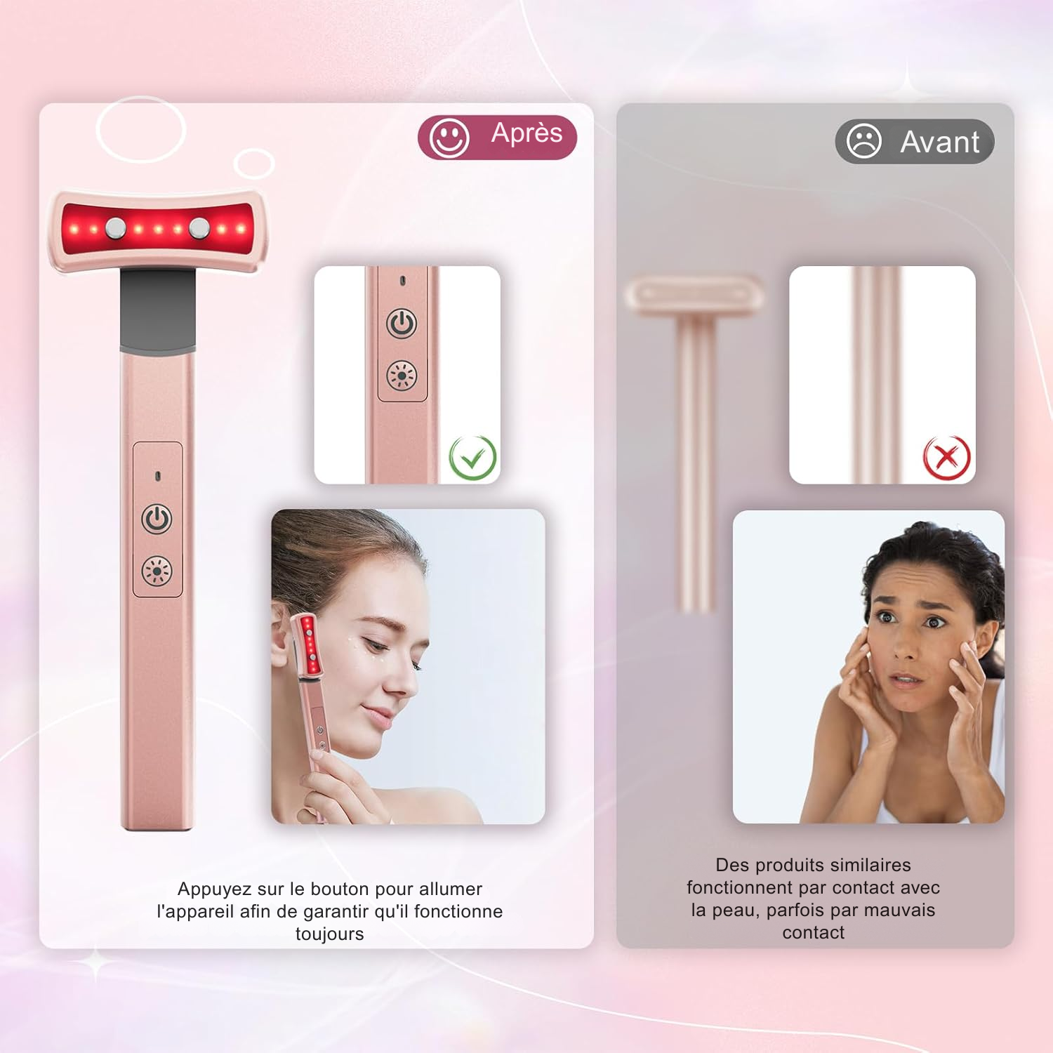 Appareil de Thérapie LED 6 en 1 pour le Visage et les Yeux – Soin Anti-Âge à Lumière Rouge et Massage Raffermissant