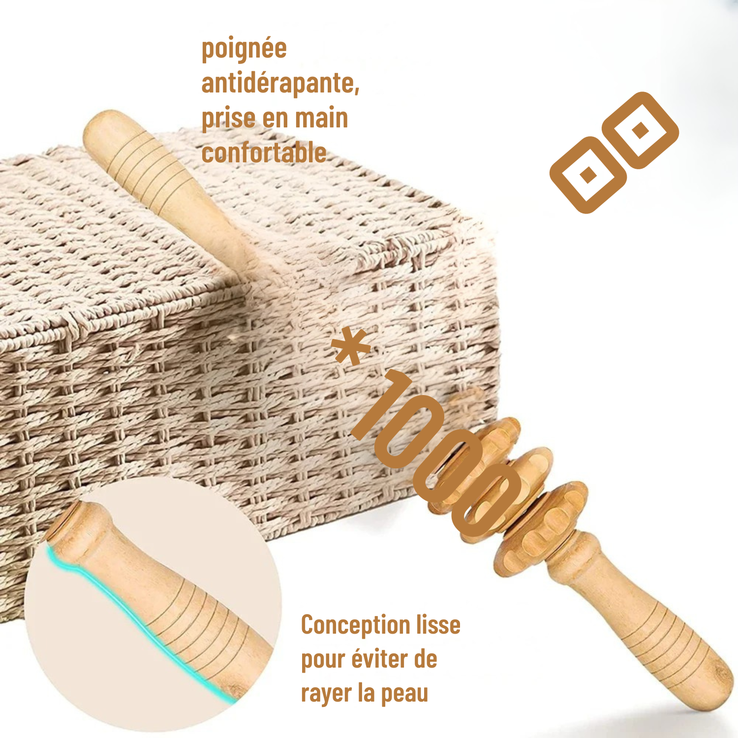 Rouleau en Bois Courbé – Massage Anti-Cellulite & Drainage Lymphatique