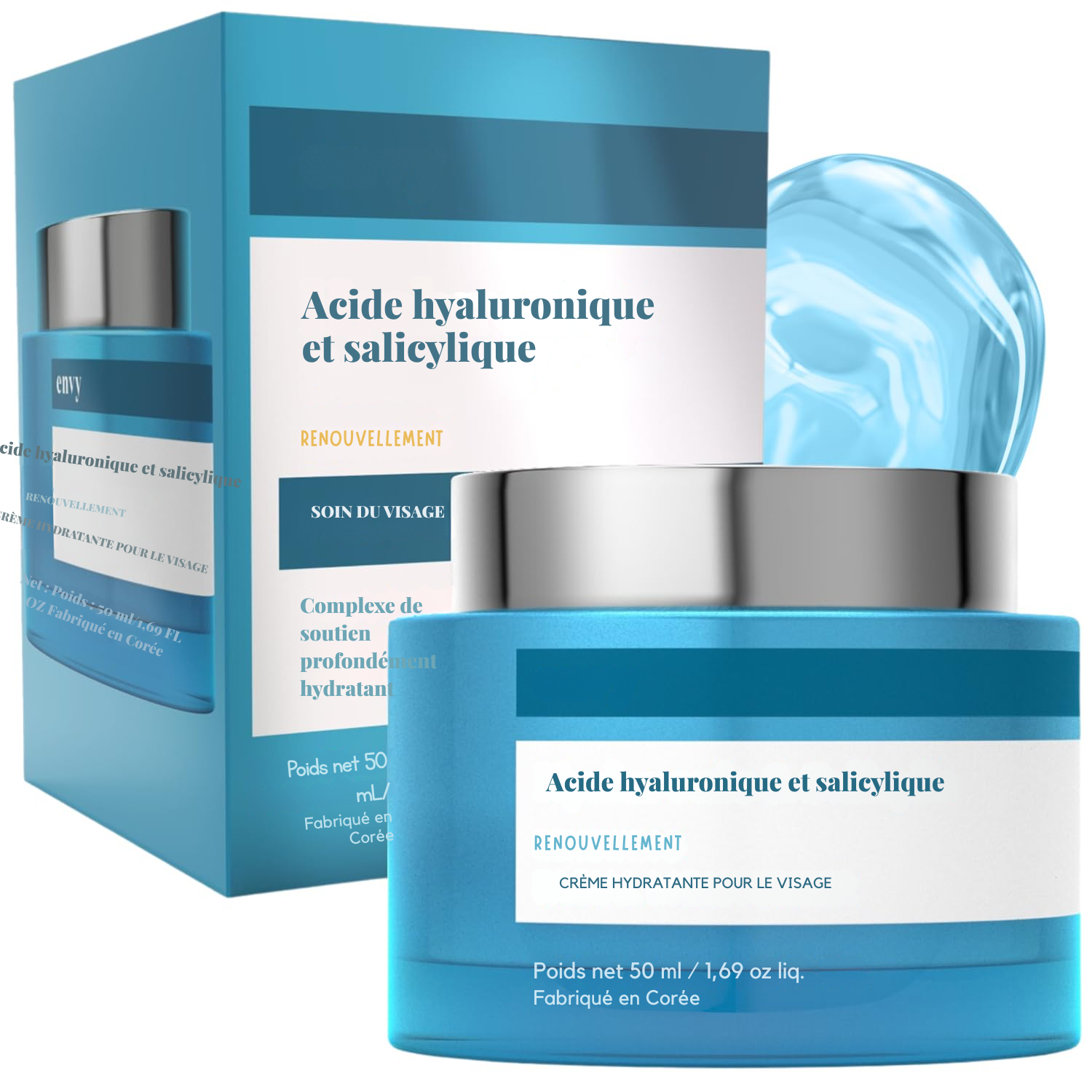 Crème Hydratante Visage à l'Acide Hyaluronique et Salicylique – Hydratation, Réduction des Cicatrices d’Acné et Anti-Âge – Crème de Jour Testée Dermatologiquement – Beauté Clean pour Tous Types de Peaux – 50 ml