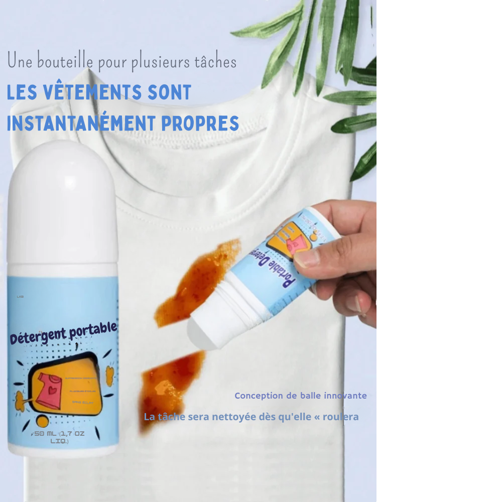Nettoyant Anti-Tâches Portable 50 ml – Bille Roll-On Sans Rinçage pour Éliminer Rapidement les Taches sur les Vêtements