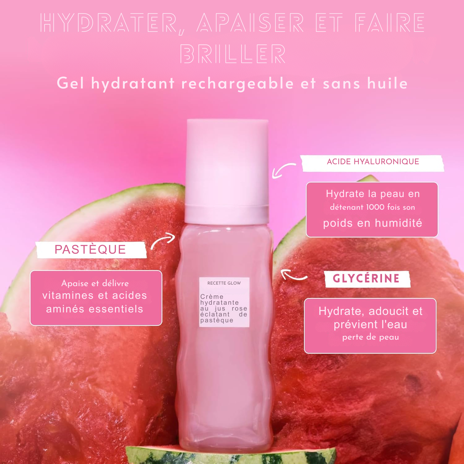 Gel Hydratant Visage Pink Juice – Pour Femmes, Hommes & Adolescents – Hydratation à l’Acide Hyaluronique, Éclat du Teint, Non Comédogène, Sans Huile, Soin Coréen Longue Durée pour Peaux Grasses (50 ml)