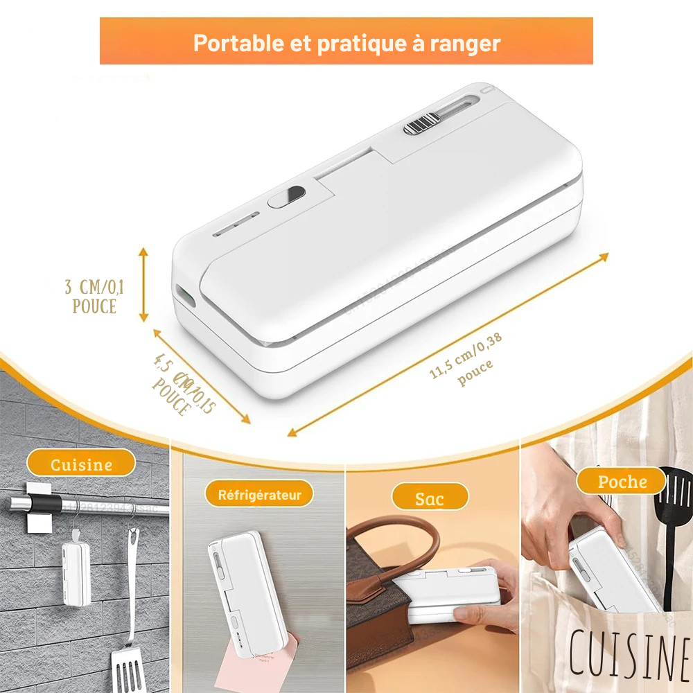 Scelleuse de Sacs Plastiques Mini – Appareil de Soudure Thermique Rechargeable pour Emballages Alimentaires