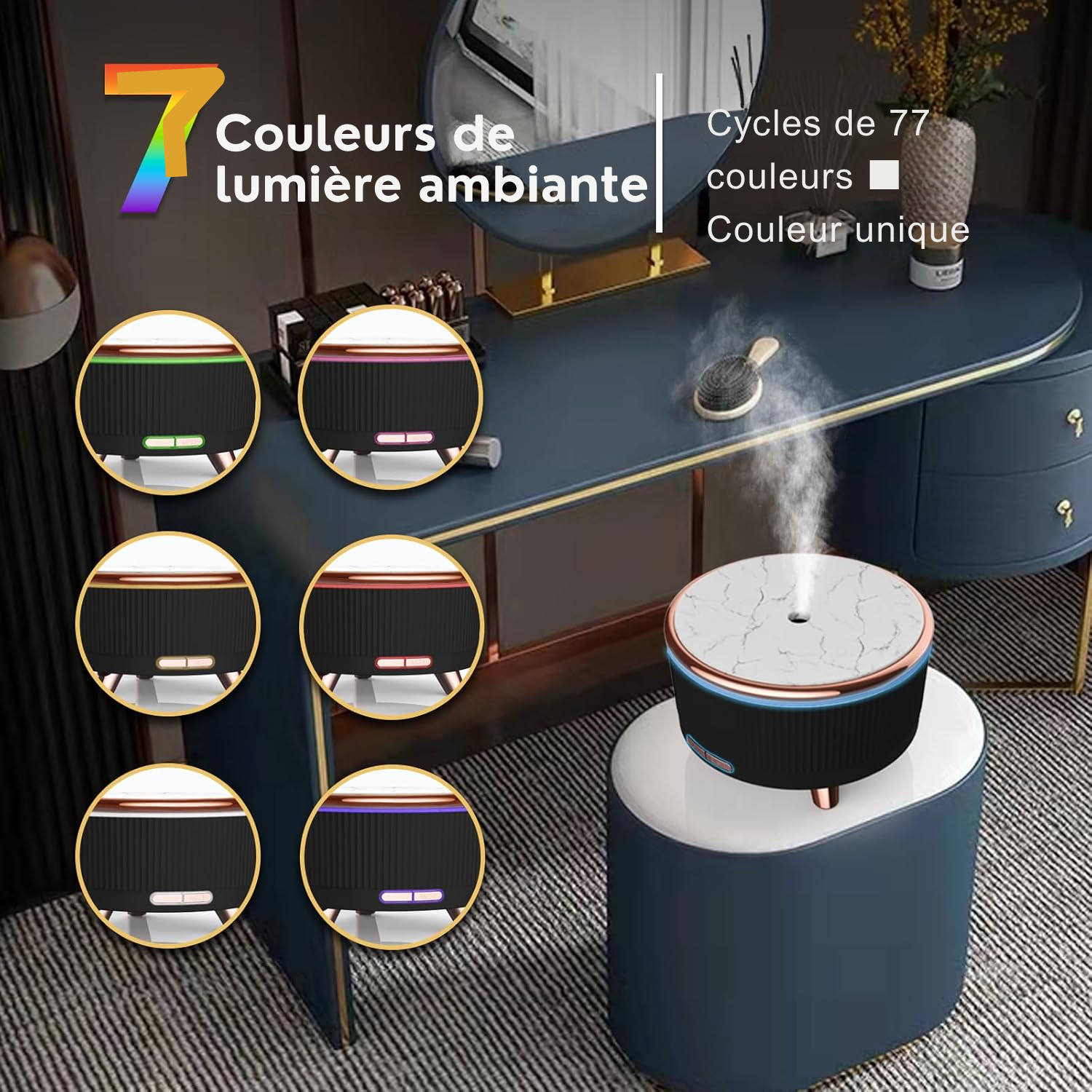 Diffuseur d’Huiles Essentielles 500 ml – Grande Capacité & Télécommande | Humidificateur Ultrasonique avec Lumières LED & Arrêt Automatique – Noir