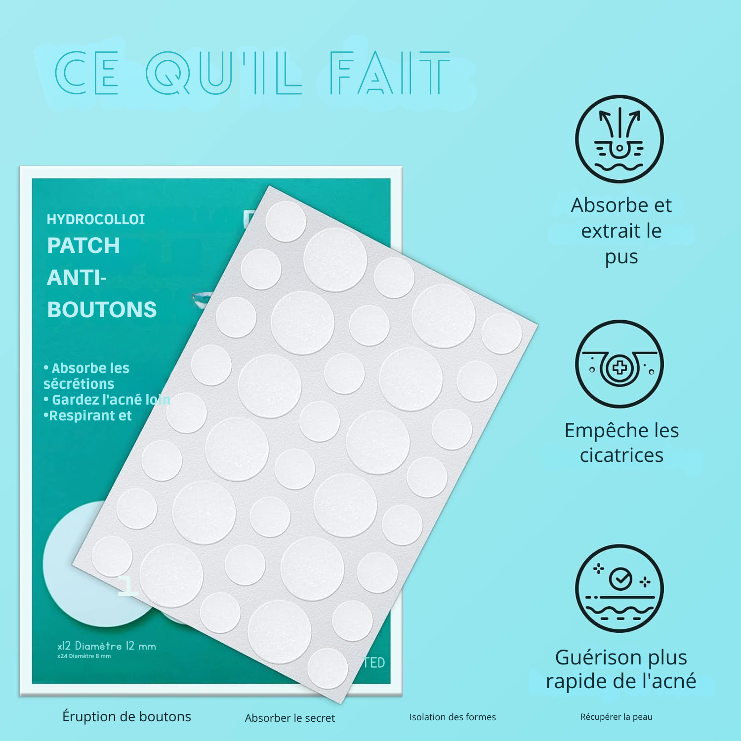 180 Patchs Anti-Boutons pour le Visage – Patchs d’Acné Invisibles en Hydrocolloïde