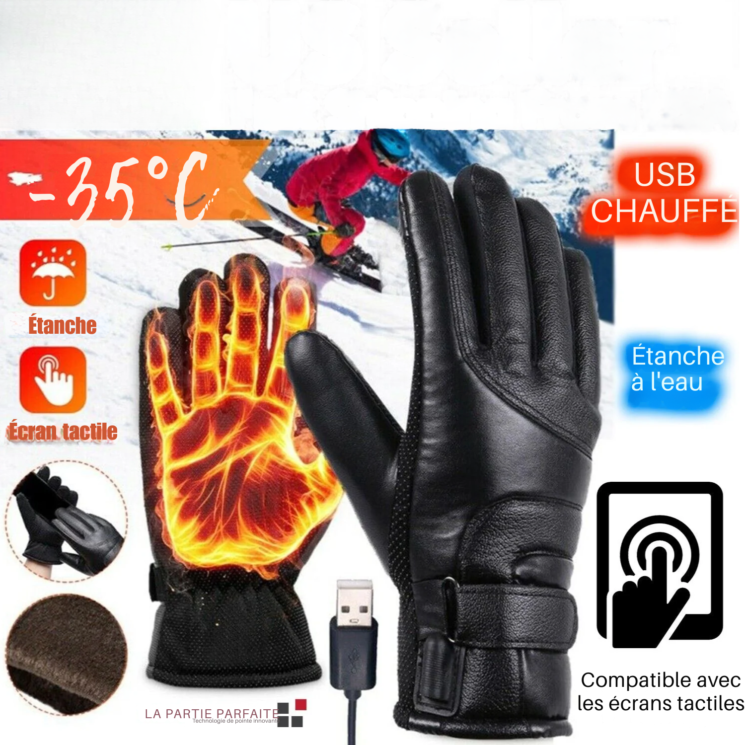 Gants Chauffants USB Électriques – Hiver, Ski, Neige & Grand Froid