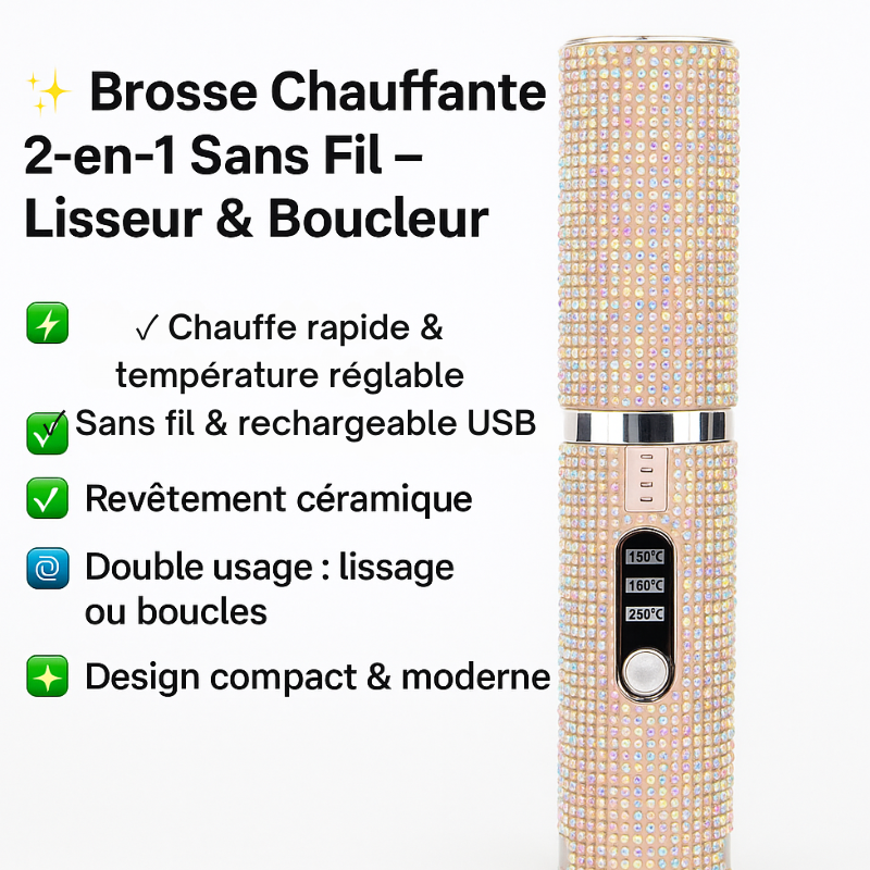 Brosse Lissante Électrique 2-en-1 USB – Lissage & Boucles Faciles