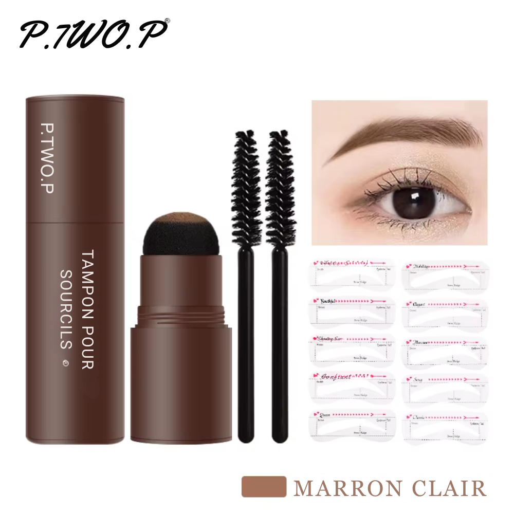 Kit Tampon à Sourcils 1 Étape avec Pochoirs et Brosse | Maquillage Sourcils Waterproof