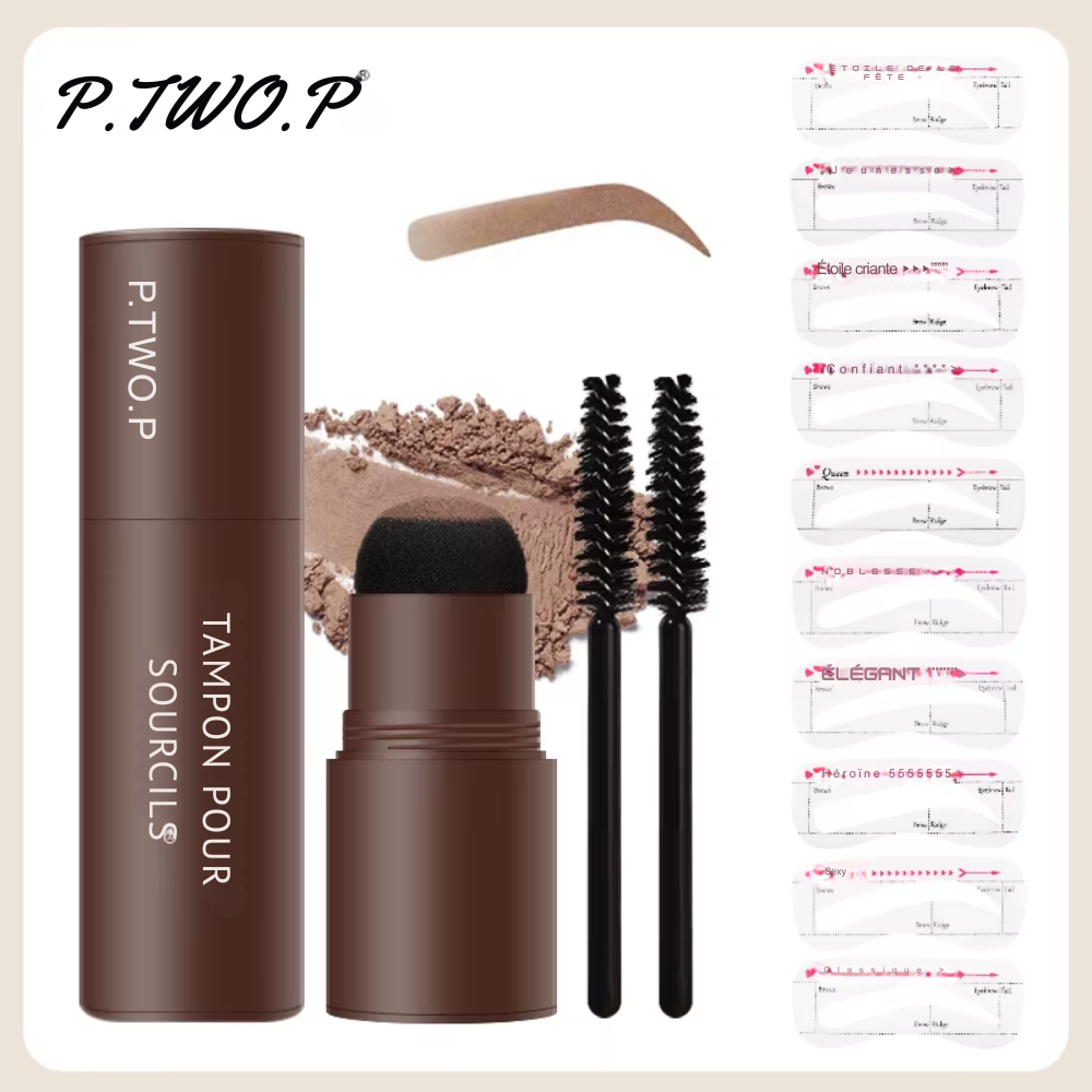 Kit Tampon à Sourcils 1 Étape avec Pochoirs et Brosse | Maquillage Sourcils Waterproof