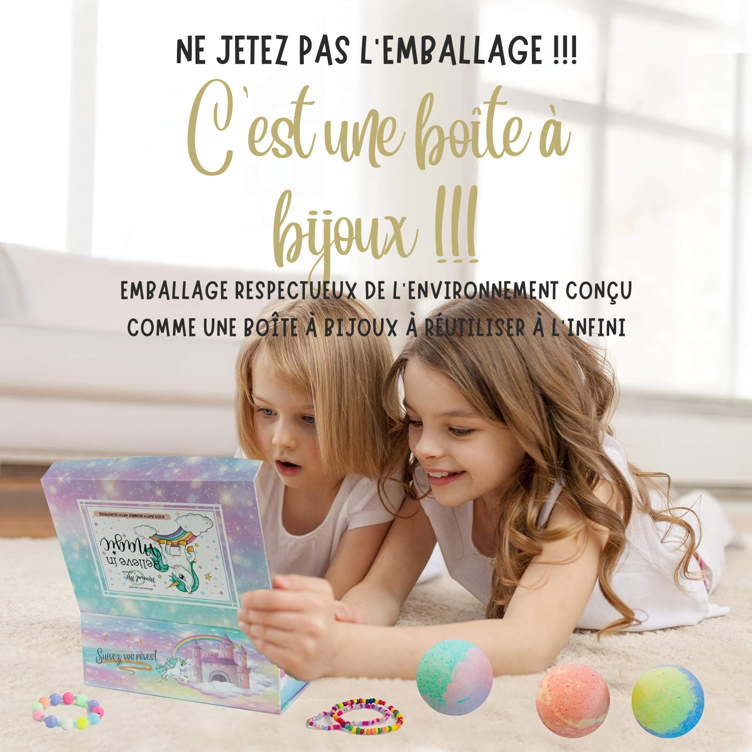 Bombes de Bain Licorne pour Filles avec Bijoux et Coffret à Bijoux 🎁 Bombes de Bain Naturelles et Hydratantes avec Jouet Surprise – Cadeau d’Anniversaire Idéal pour Enfant