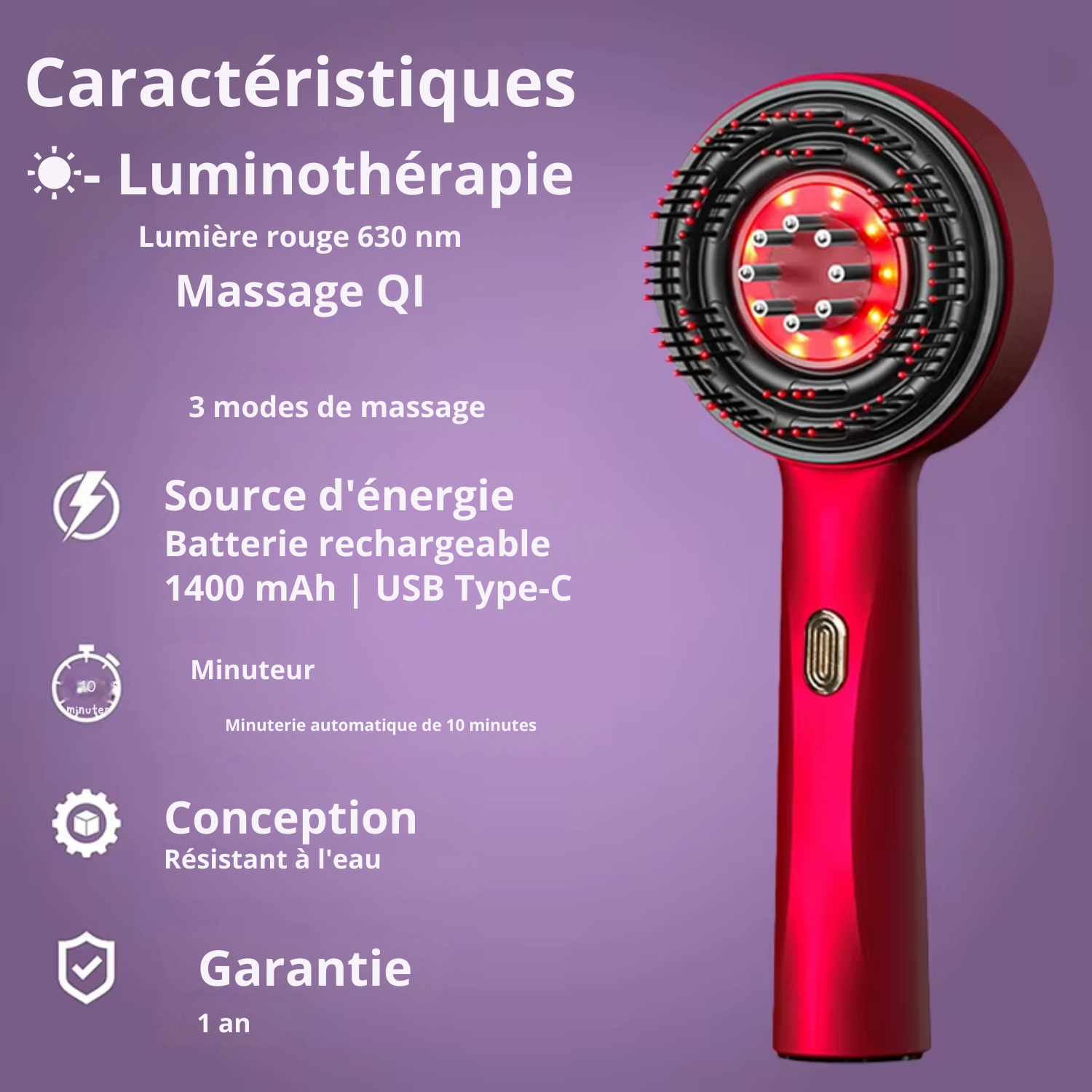 Peigne Massant Électrique pour le Cuir Chevelu – Anti-Chute & Stimulation de la Pousse