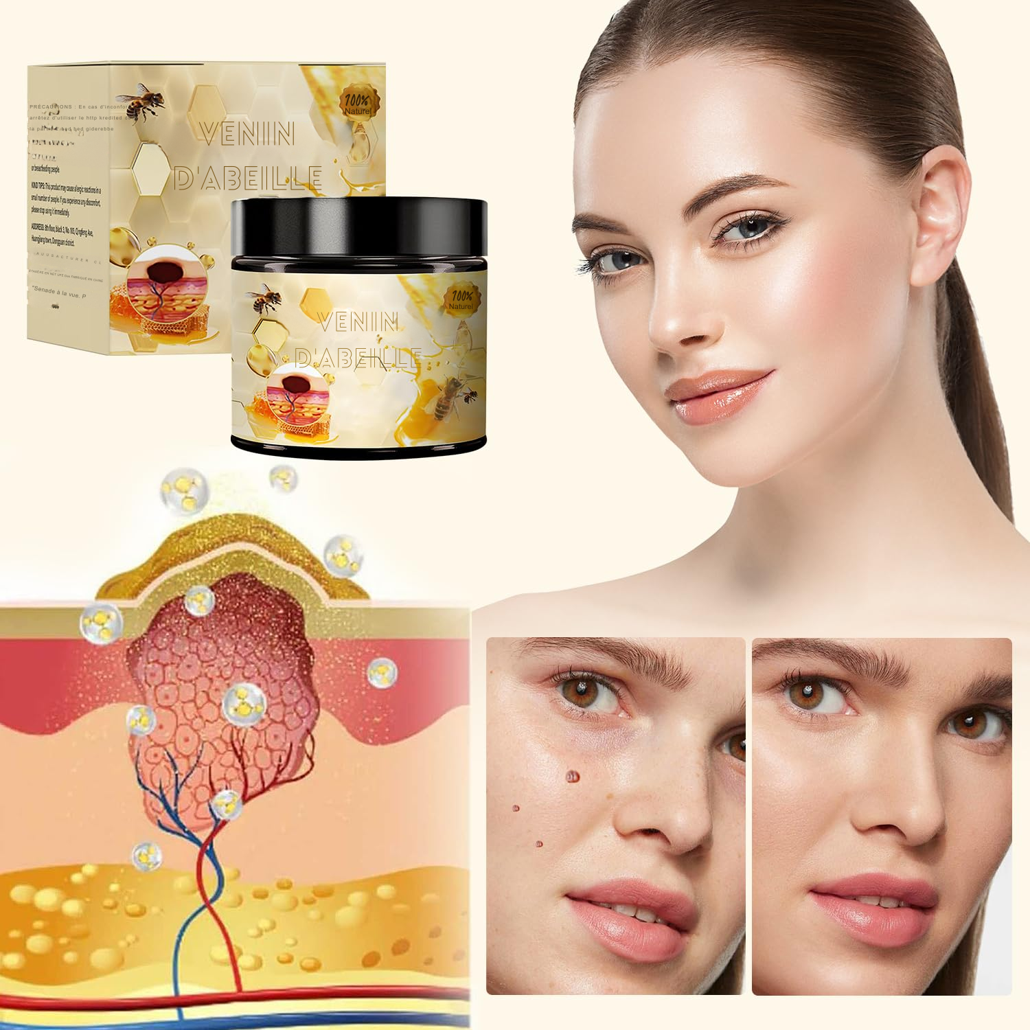 Lot de 2 Crèmes au Venin d’Abeille – Crème Réparatrice Naturelle – Hydratant Professionnel pour Tous Types de Peau