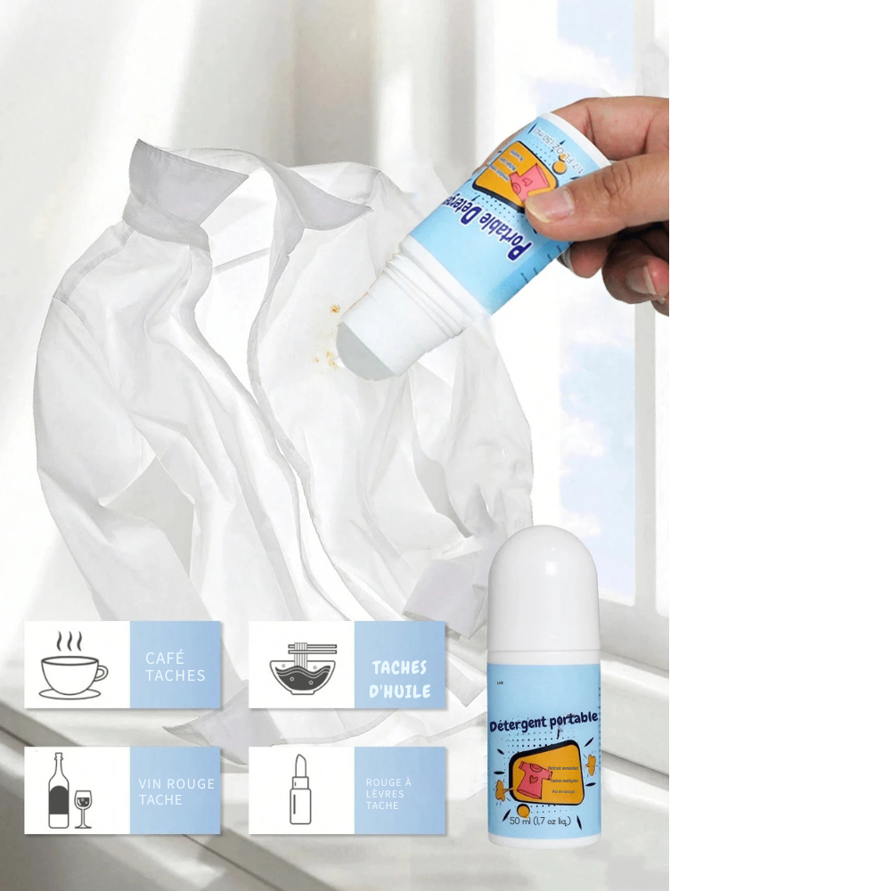 Nettoyant Anti-Tâches Portable 50 ml – Bille Roll-On Sans Rinçage pour Éliminer Rapidement les Taches sur les Vêtements