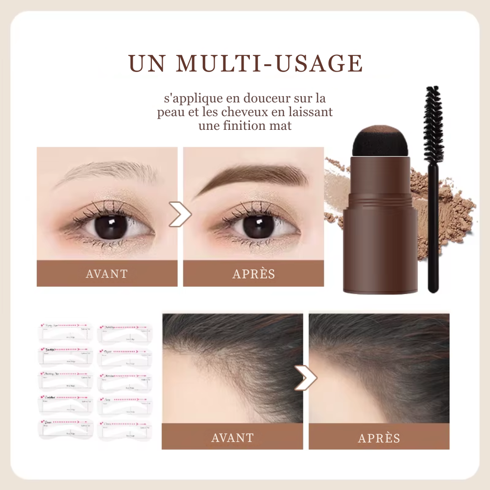 Kit Tampon à Sourcils 1 Étape avec Pochoirs et Brosse | Maquillage Sourcils Waterproof