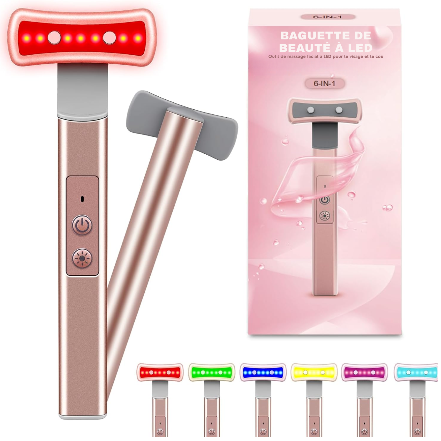 Appareil de Thérapie LED 6 en 1 pour le Visage et les Yeux – Soin Anti-Âge à Lumière Rouge et Massage Raffermissant